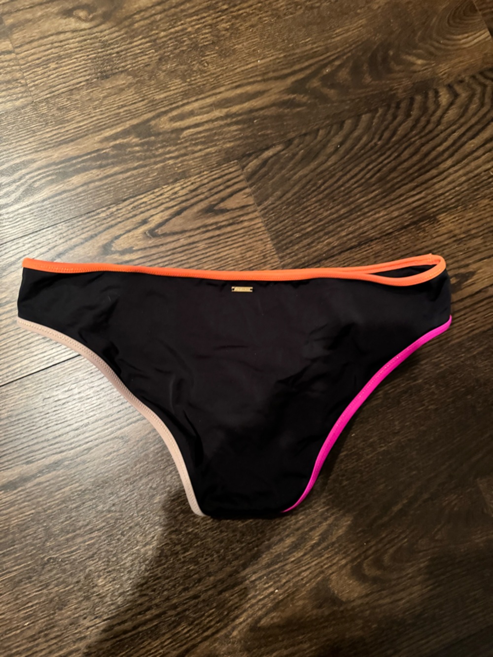 Victoria's Secret Black Bikini Bottom with Pink, Orange & Cream Trim - Picture 3 of 4